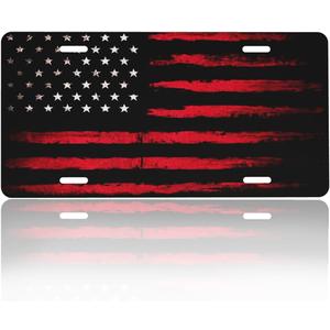 3 x Front License Plate Cover Car Decor Accessory Aluminum Metal Rust-Proof US Car Plate Novelty Vanity Tag Cover with 4 Holes for Men Women 6 * 12 in - Black Red American Flag