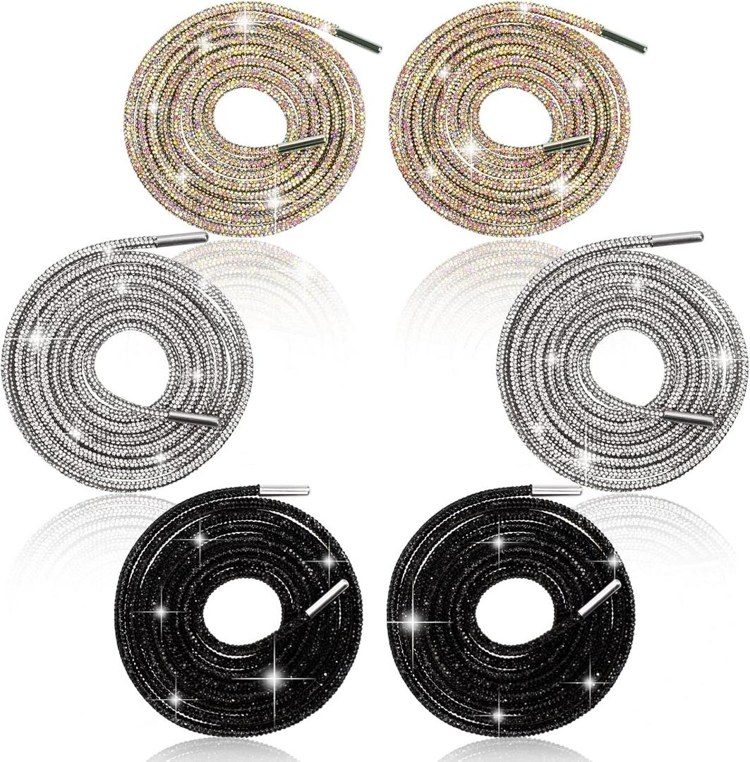 Rhinestone Round Shoe Laces, Bling Bling Crystal Rhinestone Glitter Rope Shoelaces Drawstring Cords
