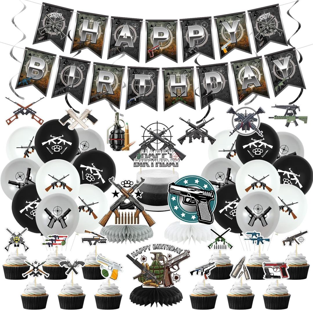 Birthday Party Decorations - Party Supplies including Happy Birthday Banner, Spirals, Cake Toppers, Table Centerpieces, Balloons (LQ)