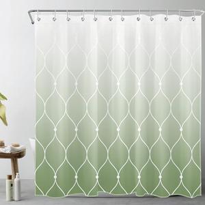 Ombre White and Sage Green Shower Curtain for Bathroom, Modern Geometric Pattern Textured Shower Curtains 72X72 inch Polyester Fabric Bathroom Decoration Bath Curtains Hooks Included