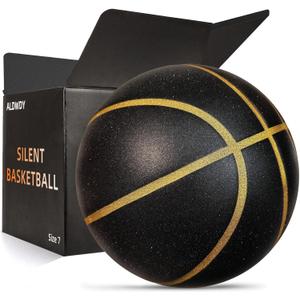 Silent Basketball Size 7 (29.5")  Grooved Airless Indoor Basketball for Quiet Dribbling and Indoor Training, Pro PU Foam Ball  Real Feel Higher Bounce Quieter (Black)