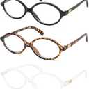 AMOMOMA Trendy Oval Reading Glasses for Women,Men Blue Light Blocking Computer Readers Retro Metal Frame AM6167