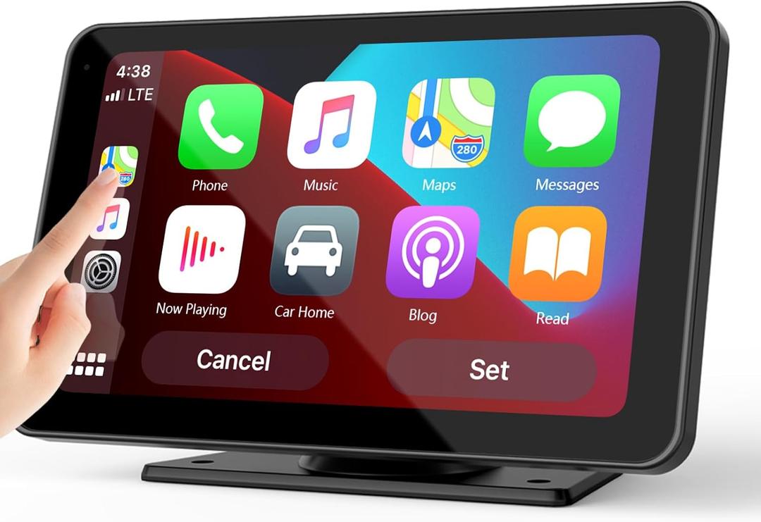 Portable Carplay Screen for Car, 7" HD Touchscreen for Car with Backup Camera/Mirror Link/Bluetooth/Voice Control/GPS/AUX/FM Satellite Radio for All Vehicles.