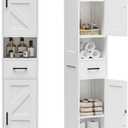 Homhedy 67" H Tall Bathroom Storage Cabinet with 2 Barn Doors and 1 Drawer, Narrow Storage Unit, Adjustable Shelves, Floor Cabinet for Bathroom, Living Room, Entryway, Kitchen, White, (11.8" W)