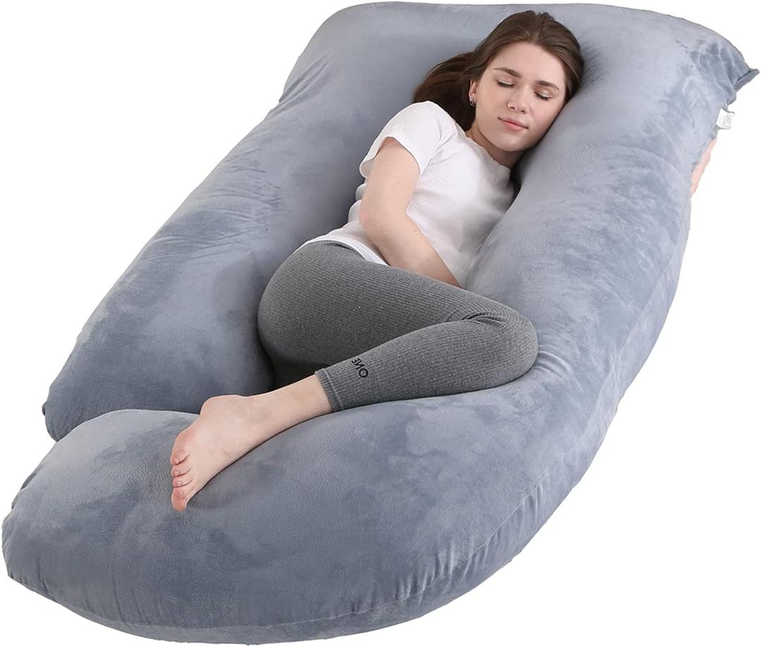 Pregnancy Pillow J-Shaped Full Body Pillow, 59 inch with Velvet Cover Easy to Remove and Wash, Support Pregnant Women's Backs Legs and HIPS, Improve Sleep,Pregnancy Pillow for Women Gray (Grey)