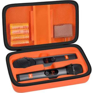 Wireless Microphone Case Compatible with JBL Wireless Two Microphone System/for JBL PartyBox Wireless Mic, Handheld Dual Mic Travel Bag for Singing or Karaoke for Receiver, Adapter, Batteries-Orange