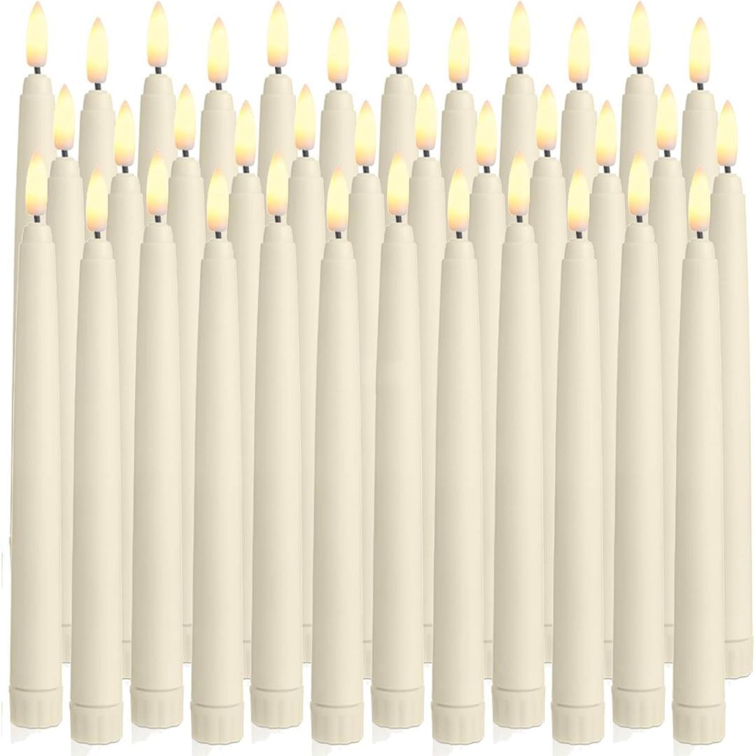 Baquler 36 Pcs Flameless Taper Candles LED Taper Candles Flickering Bulk Ivory LED Candlestick for Easter Wedding Church Halloween Christmas Party Decor Table Centerpiece, 8.5 in, No Batteries