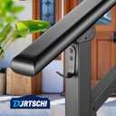 Updated Handrails for Outdoor Steps, 3-4 Steps Wrought Iron Stair Railing with Fence, Flexible Exterior Hand Railing for Concrete or Wooden Stairs, Black Transitional Handrails with Installation Kit