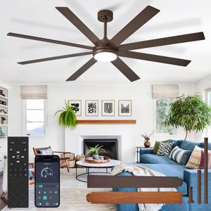 BvenuBigLite Large Ceiling Fan with Light: 72 Inch Indoor/Outdoor Fan Reversible DC Motor 6 Speed - Dual 8 Blades Big Ceiling Fans with Lights Dimmable 3CCT for Living Room Covered Patio, Brown