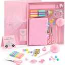HAPPY LOLLI Pink LolliME DIY Journal Kit for Girls  300+ Pieces! Lockable Fuzzy Diary, Markers, Stickers & Empowering Pages  Gift Box for Tweens & Teens  Creative Journaling Set