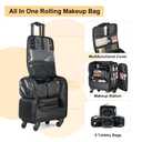 Rolling Makeup Case with Wheels, Professional Makeup Train Case with 5 Clear Makeup Bags, Large Capacity Waterproof 1080D Oxford Cosmetic Organizer for Makeup Artist, Nail Tech & Hairstylist, Black