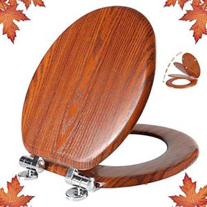 Round Toilet Seat Molded Wood Toilet Seat with Quietly Close and Quick Release Hinges, Easy to Install also Easy to Clean by Angol Shiold (Round, Brownish Red), Size: Round - Metal Hinge