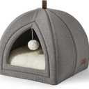 Bedsure Cat Beds for Indoor - 2 in 1 Cat Cave House Tent for Kittens and Small Pets with Removable Washable Cushioned Pillow, Foldable Kitten Hideaway with Non-Slip Bottom, Grey, 16 inches (M(16x16x16))