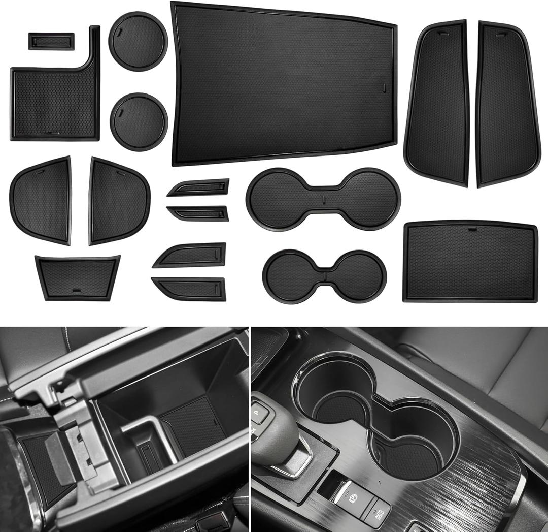 SENSHINE Center Console Liner for Nissan Rogue Accessories 2021 2022 2023 2024 2025 2026 Cup Holder Insert Coaster Door Pocket Mats Non-Slip Pad Anti Dust Interior Trim 17PCs Set (Black Trim)