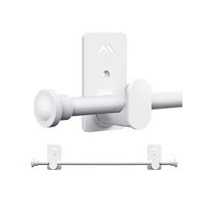 Adjustable Curtain Rods for Windows No Drilling 32 to 58 in, USFOOK 5/8 Inch No Drill Drapery Rod with 3M Adhesive Brackets, Renter Friendly Curtain Pole with White Round Finials