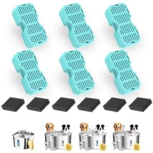 Cat Water Fountain Filters for 2.2L Stainless Steel Cat Fountain & 7L Dog Water Fountain, Filter Replacement with 5 Carbon Filters and 6 Sponges (5+6 Pack)