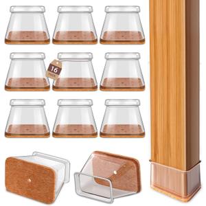 Chair Leg Floor Protectors Rectangle Chair Leg Protectors for Hardwood Floors Silicone Caps Felt Furniture Pads Covers Anti-Scratch Reduce Noise 16 Pack Clear Fit Perimeter 3-3/4'' to 4-7/8''