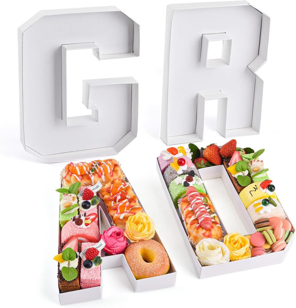 GRAD Set Cardboard Letter for Charcuterie 10.2'' Congrats Grad Fillable Tray Charcuterie Paper Box for Graduation Party Decorations Chocolate Candy Cupcake Container (White)