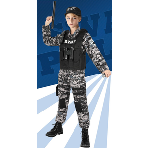 Luucio SWAT Police Costume for Kids, Kids Police Costume for Boys with SWAT Vest, Halloween Gifts for Boys 3-12, L