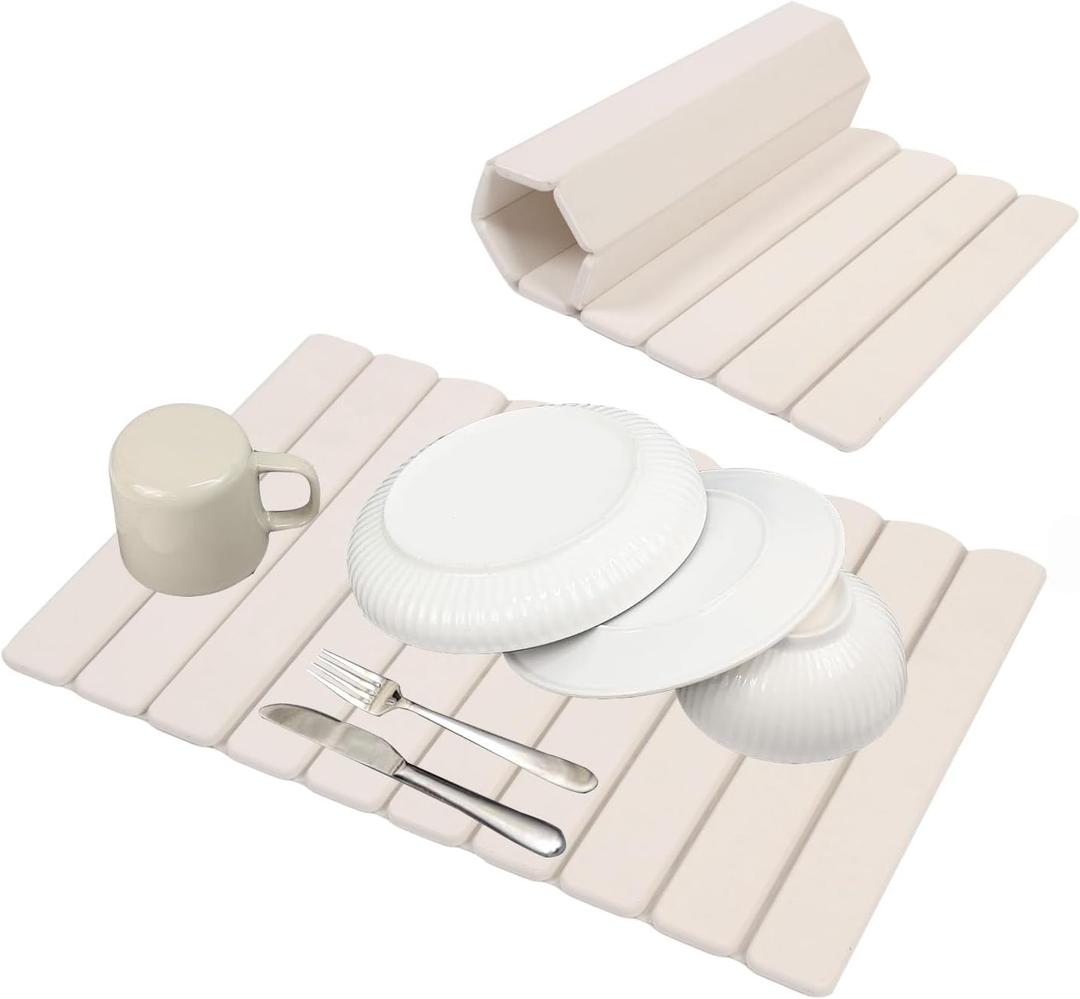 Stone Dish Drying Mats for Kitchen Counter, 24"×16" - Quick Dry Eco-Friendly Diatomaceous Earth Mat, Super Absorbent, Non-Slip Collapsible Dish Drying Mat for Dishes Bottles Cups, Match any Countertop