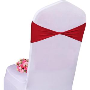 Spandex Red Chair Sashes 50 Pcs Red Sashes Bows Elastic Chair Cover Bands Ties Without Buckle for Wedding Party Events Ceremony Birthday