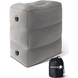 Sunany Inflatable Foot Rest Pillow for Travel, Kids/Adults Airplane Travel Pillow-Adjustable Height Cushions,for Kids to Sleep While Traveling,Suitable for Office, Home and Any Travell (1 Pack) (Grey)