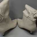 Coutgo Womens Kitten Heel Knee High Boots Pointed Toe Tall Boots Pull On Winter Dress Long Boot Shoes, Size 8, Beige