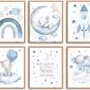 2 x Baby Elphant Nursery Decor, 8 X 10 Inch Blue Moon and Stars Nursery Art Prints Cute Elephant Poster Animal Picture for Bedroom (UNFRAMED) (Black)