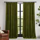 RYB HOME Moss Green Velvet Curtains 96 inches, Luxury and Soft Velvet Fabric, Spring Summer Decorative Curtains & Drapes for Patio Doory Room Window, W 52 x L 96 inches, 2 Panels Set