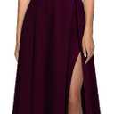 MUSHARE Women's Halter Neck Sexy Split Cocktail Party Maxi Long Formal Dress (Large, Burgundy)