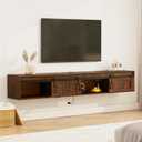 71" Floating TV Stand with Power Outlet, Farmhouse Wall Mounted Entertainment Center for 75 inch TV, Floating Media Console Shelf with Sliding Barn Doors for Living Room, Bedroom, Rustic Brown