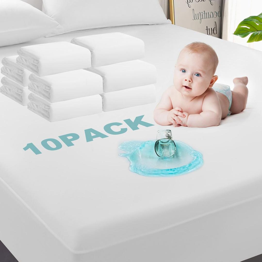 GRT 10 Pack 100% Waterproof Mattress Protector Twin Size, Breathable & Noiseless Waterproof Mattress Cover Fitted Deep Pocket from 5" to 19", Smooth Washable Twin Bed Protector - Vinyl Free