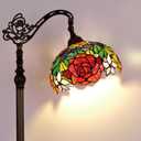 Tiffany Floor Lamp Red Orange Rose Stained Glass Arched Lamp 12x18x70 Inches Antique Bronze Gooseneck Adjustable Corner Standing Light Decor Reading Living Bedroom Office (Red Orange Rose)