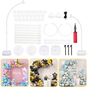 AerWo [Upgraded] Balloon Arch Kit 8.2FT & 6FT, Free Bending Top Half Balloon Arch Stand with Base, Floor Arch Backdrop Stand Frame for Lawn Yard Birthday Wedding Party Christmas Decorations