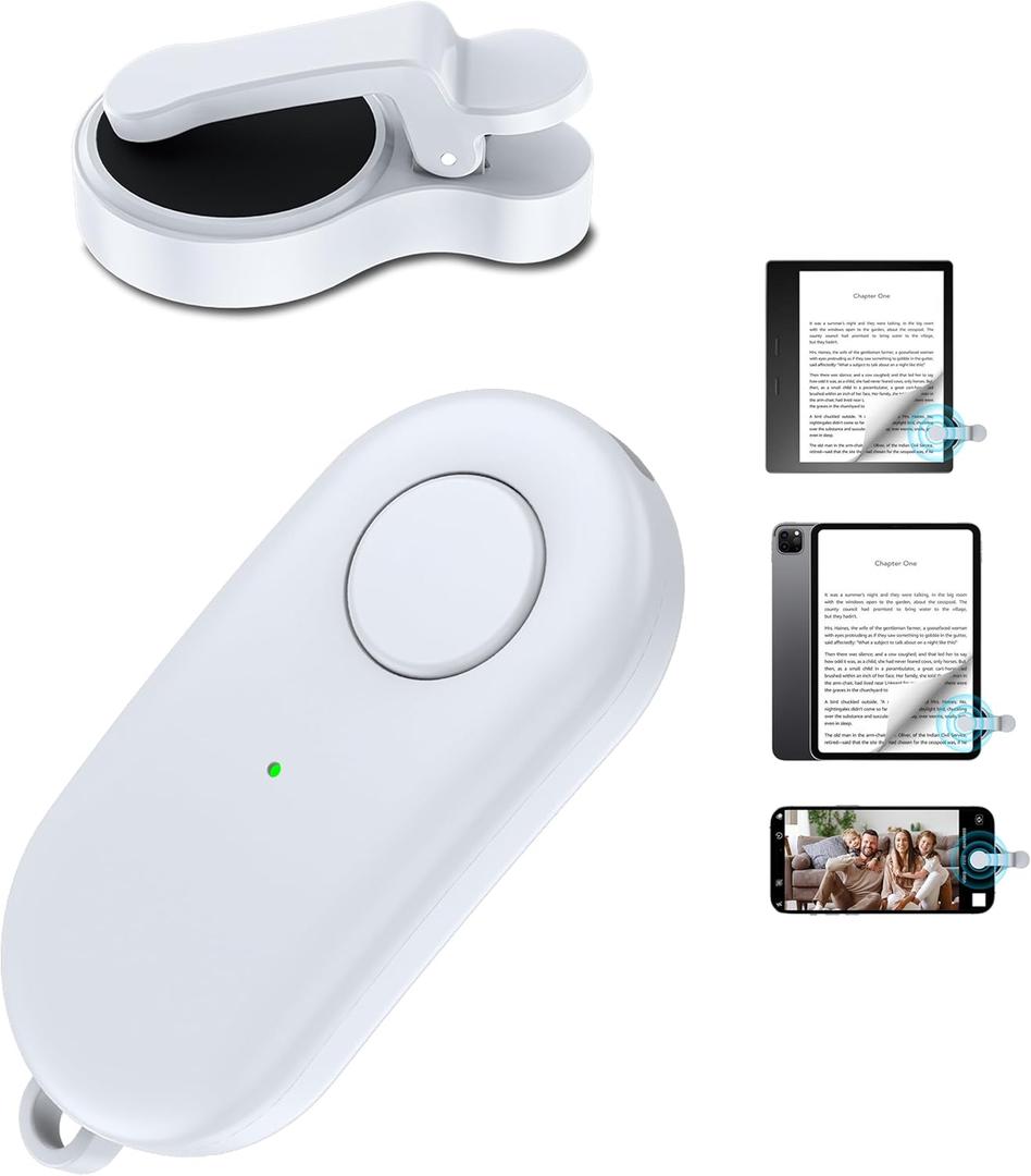 Remote Control Page Turner for Kindle Paperwhite Oasis Kobo eReaders,Kindle Clicker Page Turner Accessories for iPhone,iPad, Android Tablets Reading Novels,Video Record&Shutter Selfie (Light White)