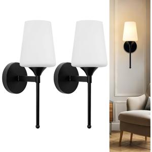 New Bathroom Vanity Light Fixtures 3 Lights Brushed Brass Glass Shade Modern Wall Bar Sconce Over Mirror (Brushed Black, 1T)