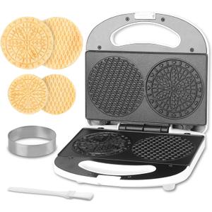 SugarWhisk Mini Pizzelle Maker Machine with a 3'' Cutter, Mini Stroopwafel Iron, Bake 2 x 4'' Pizzelles or 3'' Stroopwafels, Excellent for Holiday, Party, Dessert Treat Making & More
