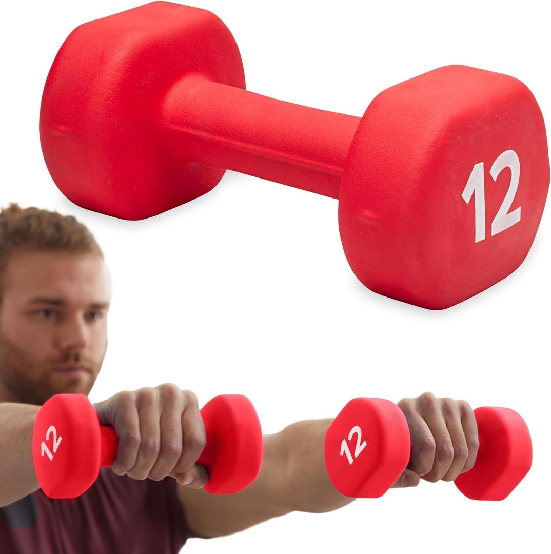 Gaiam Dumbbell Hand Weight (Sold in Singles) - Neoprene Coated Exercise & Fitness Dumbbell for Home Gym Equipment Workouts Strength Training Free Weights for Women, Men (12-Pound, (E) Red | 12-Pound) 1 PAck