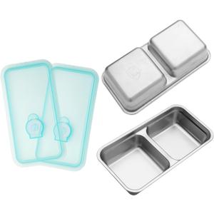 Quzzy Grab and Go Snack Containers Reusable, Stainless Steel Double Compartment Snack Containers with Lids, Food Lunch Meal Container Prep for Travel and Outdoor Camping, Small Packs Container (2PCS)