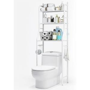 3-Tier Over The Toilet Storage, Metal Bathroom Shelve, Over Toilet Organizer Storage Rack, with Paper & Towel Holder, Space Saver Freestanding Shelf for Restroom Laundry Balcony, White, 3-Tier Iron