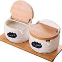 Sugar Bowl with Lids and Spoons,Ceramic Sugar Jar with Spoon and Tray,Porcelain Sugar Container with Labels for Kitchen,Sugar Holder for Serving,Tea,Coffee,Spice,Salt (2)