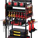 TC-HOMENY Power Tool Organizer Cart with 8 Outlets Charging Power Station, 24 Large Drill Tool Storage Racks with Wheels for Garage, Heavy Duty Tools Organizer Station, Festival Gifts for Men Dads