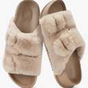 KuaiLu Women's Fluff Slippers Plantar Fasciitis Arch Support Platform Slippers Ladies Fashion Open Toe Faux Fur Sliders Womens House Slipper Size 8