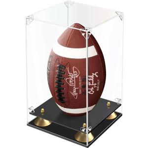 Football Display Case, Acrylic Display Case with Double Layer Base, Clear Showcase for Full Size Football, Black Base (8x8x12.5 inch, 20x20x31.5cm)