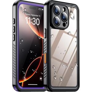 Temdan Compatible with iPhone 16 Pro Max Case Waterproof, Built-in Screen & Camera Protector IP68 Underwater Full Body 16FT Military Drop proof Shockproof Phone Case 6.9"-Purple/Clear