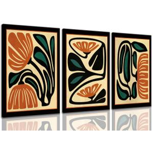 XIGBAWAN 3Pcs Mid Century Floral Wall Art Boho Abstract Botanical Canvas for Living Room Bedroom Office Decor 16x24 Inch
