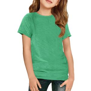 ZDC Girls Short Sleeve T Shirts Kids Crewneck Summer Tops Basic Tees 5-14 Years, 160 (Green)