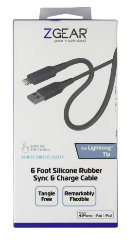 ZGEAR 6FT Silicone USB-A to Lightning 8-pin Cable - Gray