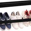 Wenqik 2 Pcs Wall Mounted Wooden Shoe Rack 30 Inch Rustic Wood Wall Hanging Shoe Rack Space Saving Footwear Holder Shoes Storage Organizer for Mudroom, Entryway, Closet (Black)