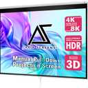 Akia Screens 110-Inch Retractable Projector Screen, Manual Pull Down, 4:3 Aspect Ratio, 8K/4K/HD/3D Compatible, White, Ceiling or Wall Mount, for Home Theater & Office  Model AK-M110V1